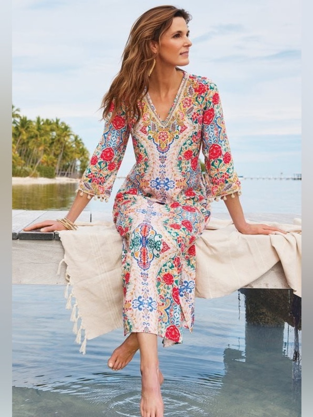 Soft Surroundings Ipanema Embellished Caftan Excellent Size M
